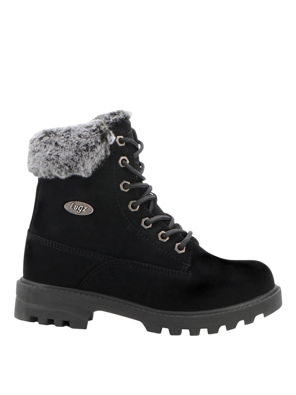 Lugz Empire Hi Fur Boots Women's 7.5 6" Faux Fur Lined Black Lace Up Lug Sole